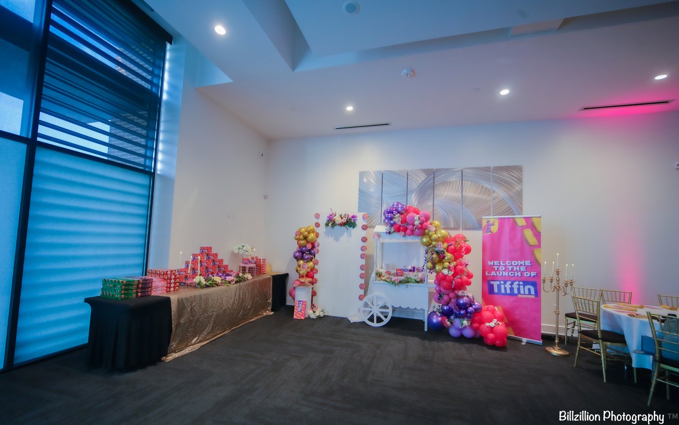Tiffin launch — balloon decor and product display